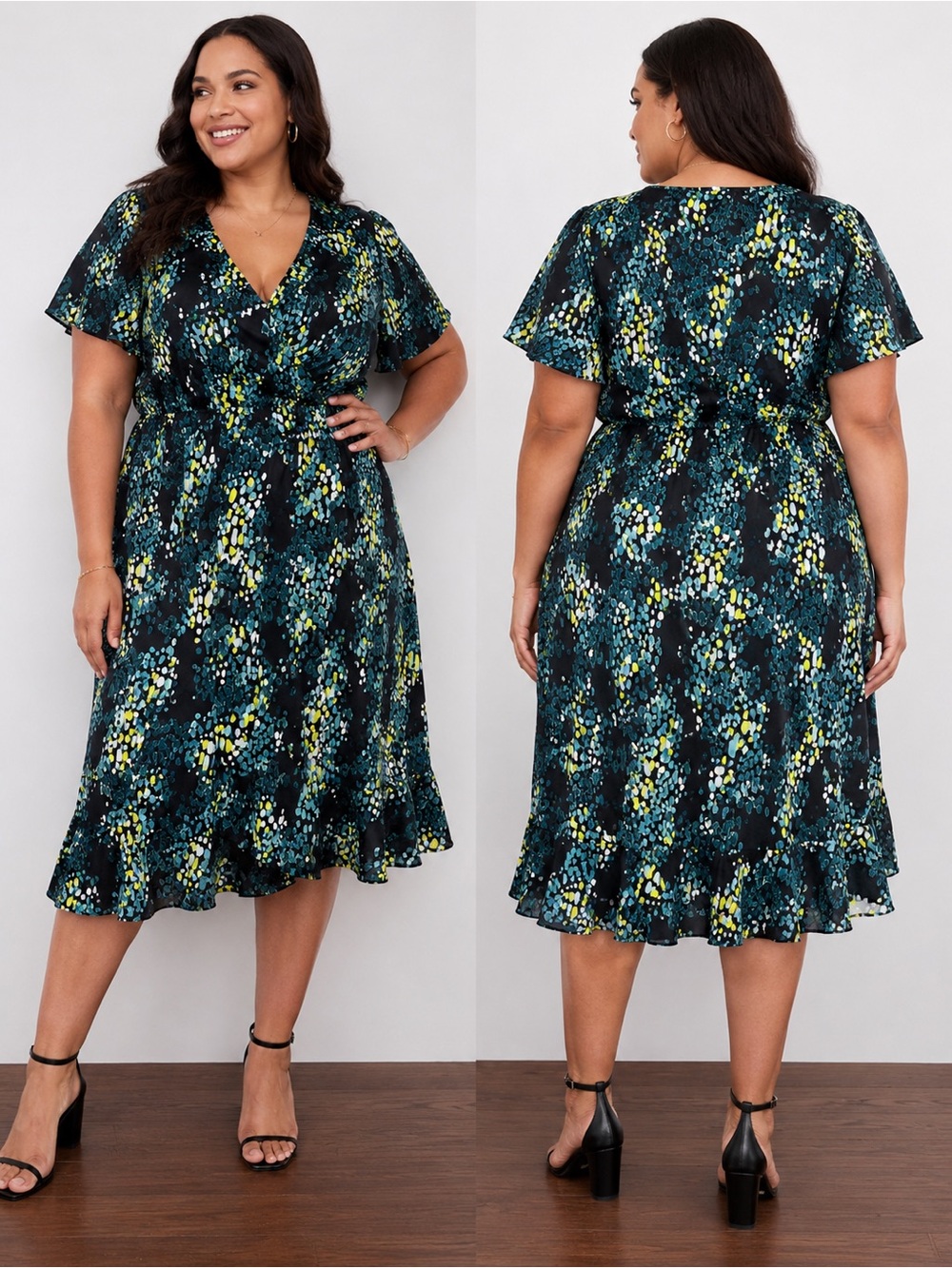 Plus Torrid Size 1 Midi Bubble Charm Flutter Sleeve Wrap Dress with Pockets